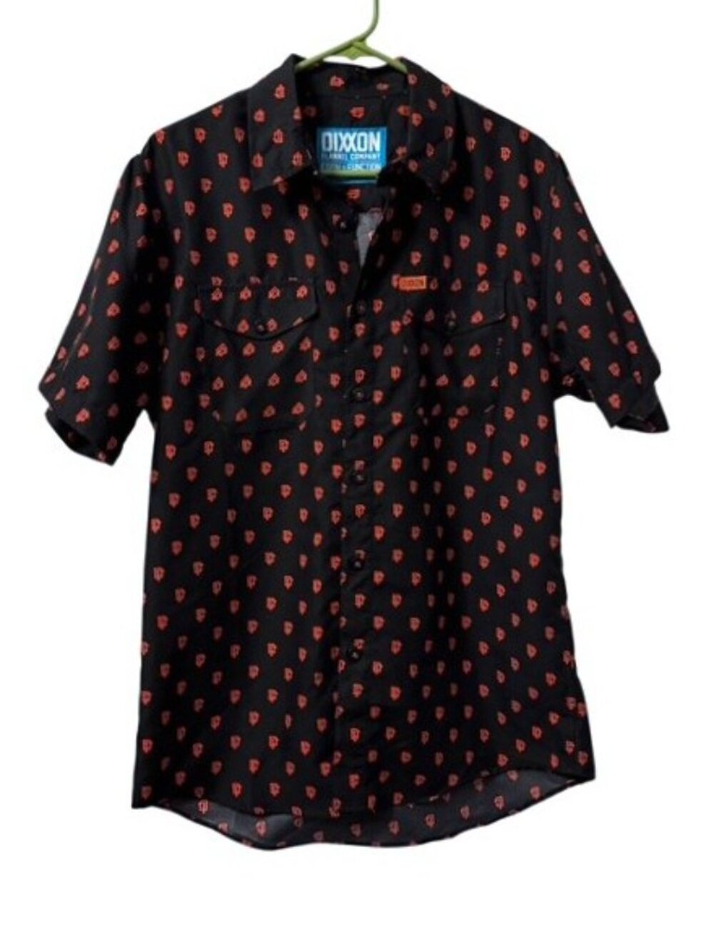 Dixxon Form and Function Logo All Over Print Button Up Shirt Black Medium